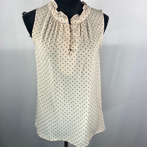 41 Hawthorne Cream and Black Polka Dot Sheer Tank Blouse - Picture 1 of 7
